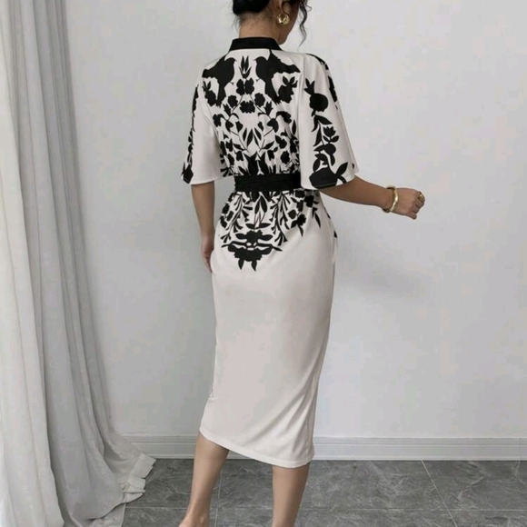 Elegant Black and Gray Floral Dress - Picture 2 of 7